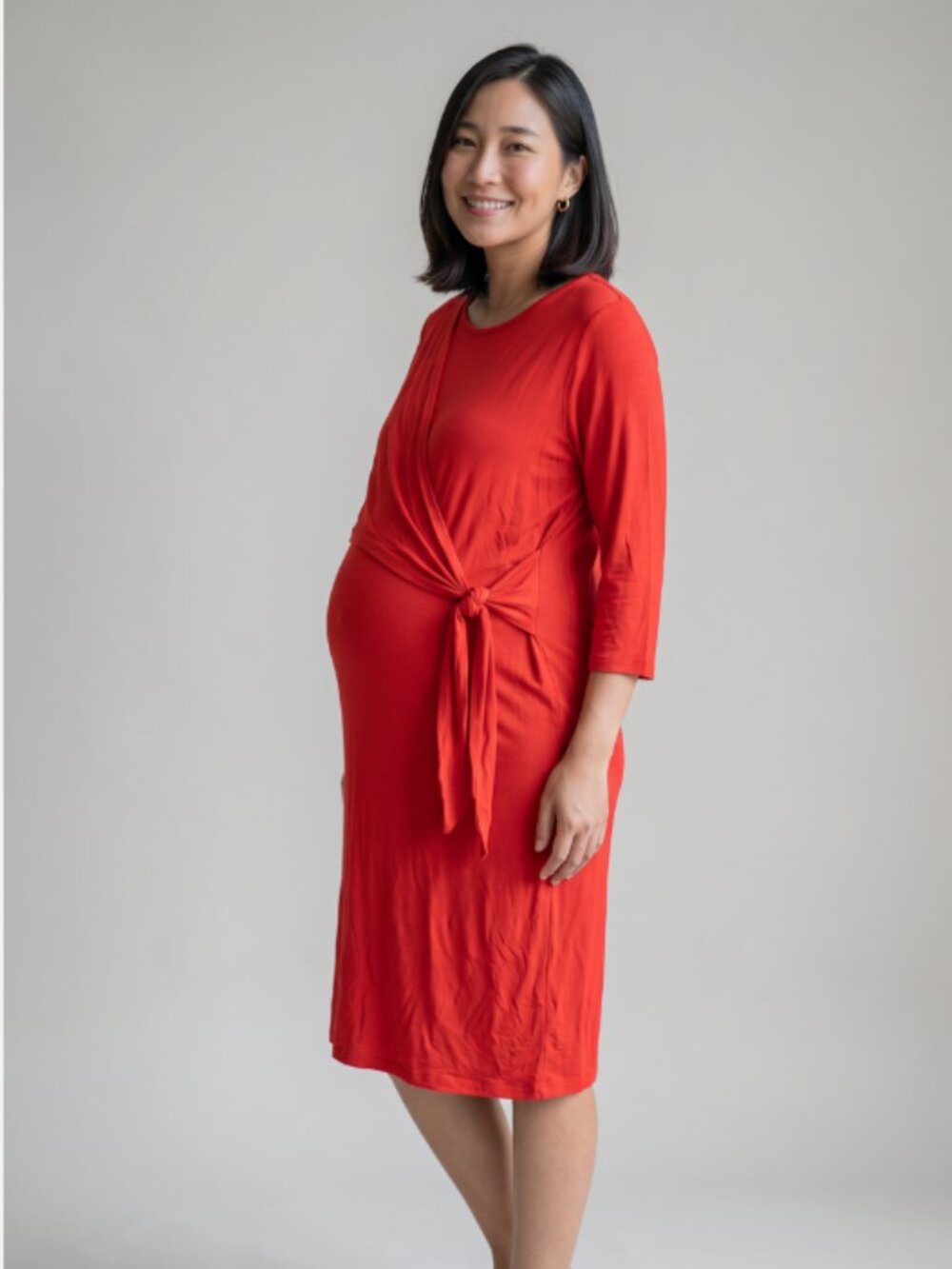 Times Two Womens Maternity Dress Size L Red Faux Wrap Long Sleeve NWT